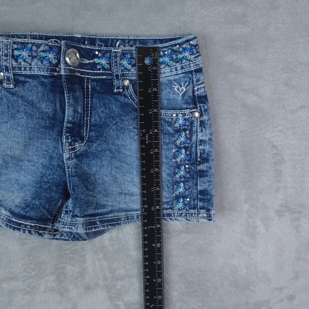 Justice Premium Denim Shorts Girls‎ 12S Blue Embroidered Rhinestone Y2K Boho